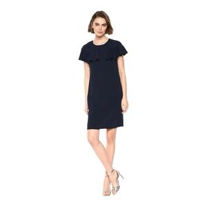 Trina Turk Charleston Shift Ruffle Navy Blue Dress‎ Size 6 Minimalist Classic